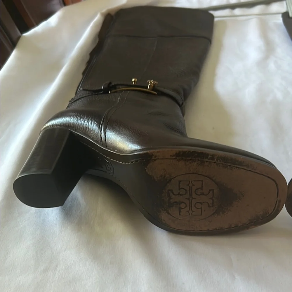 Tory Burch Brown Leather Tall Riding Boots • Block Heel • Size 5.5M